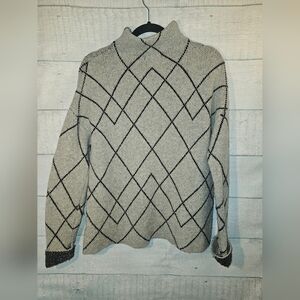 Christian Siriano Merino Wool Blend Mock Neck Argyle Sweater in gray/black Sz S